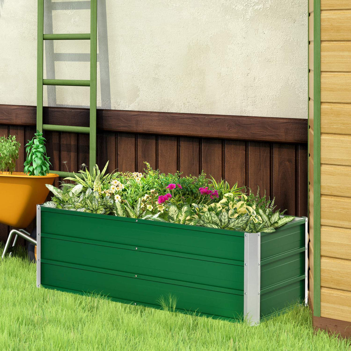 Steel Raised Bed Garden Bed Planter Box With Gloves, Green, 125X47X40Cm