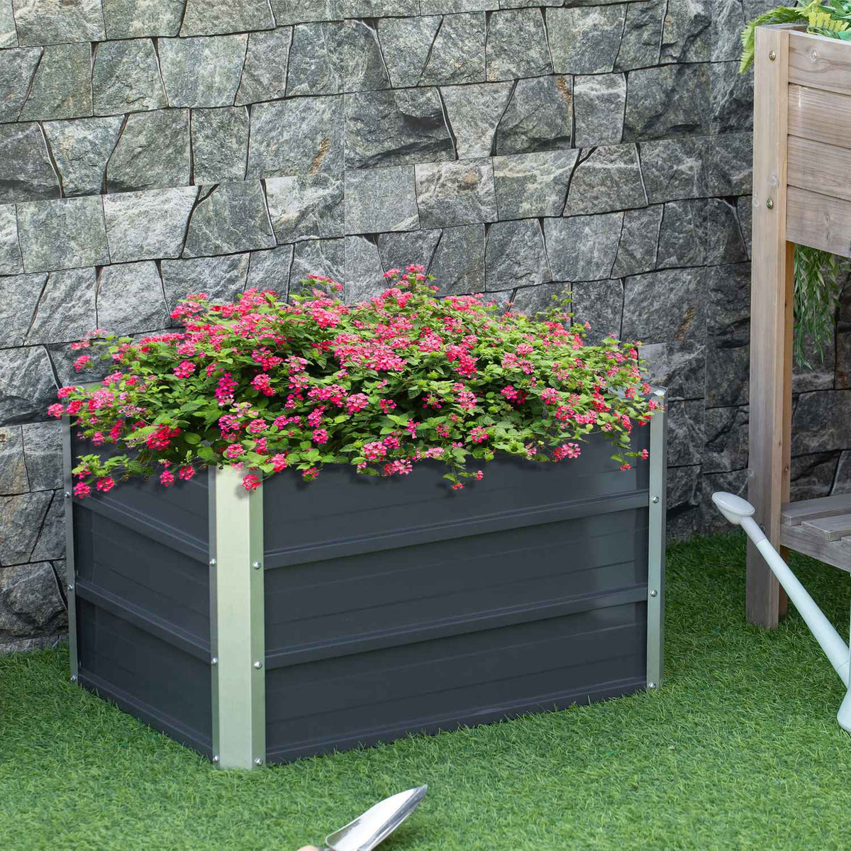 Steel Raised Bed Garden Bed Planter Box With Gloves, Robust, Dark Gray, 66X47X40Cm