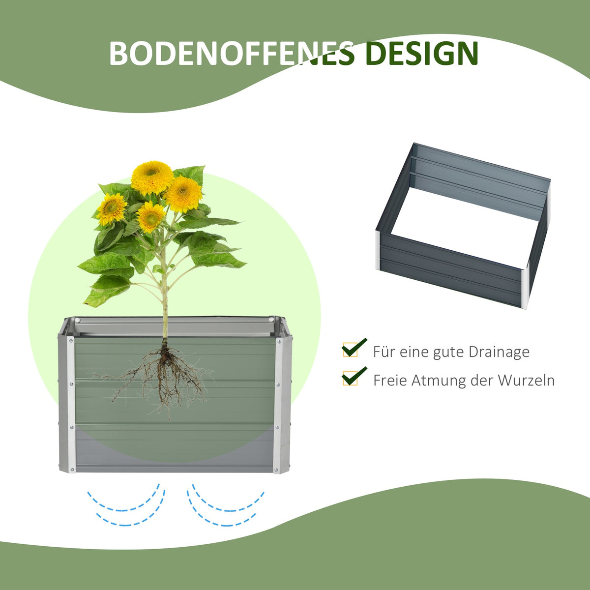 Steel Raised Bed Garden Bed Planter Box With Gloves, Robust, Dark Gray, 66X47X40Cm