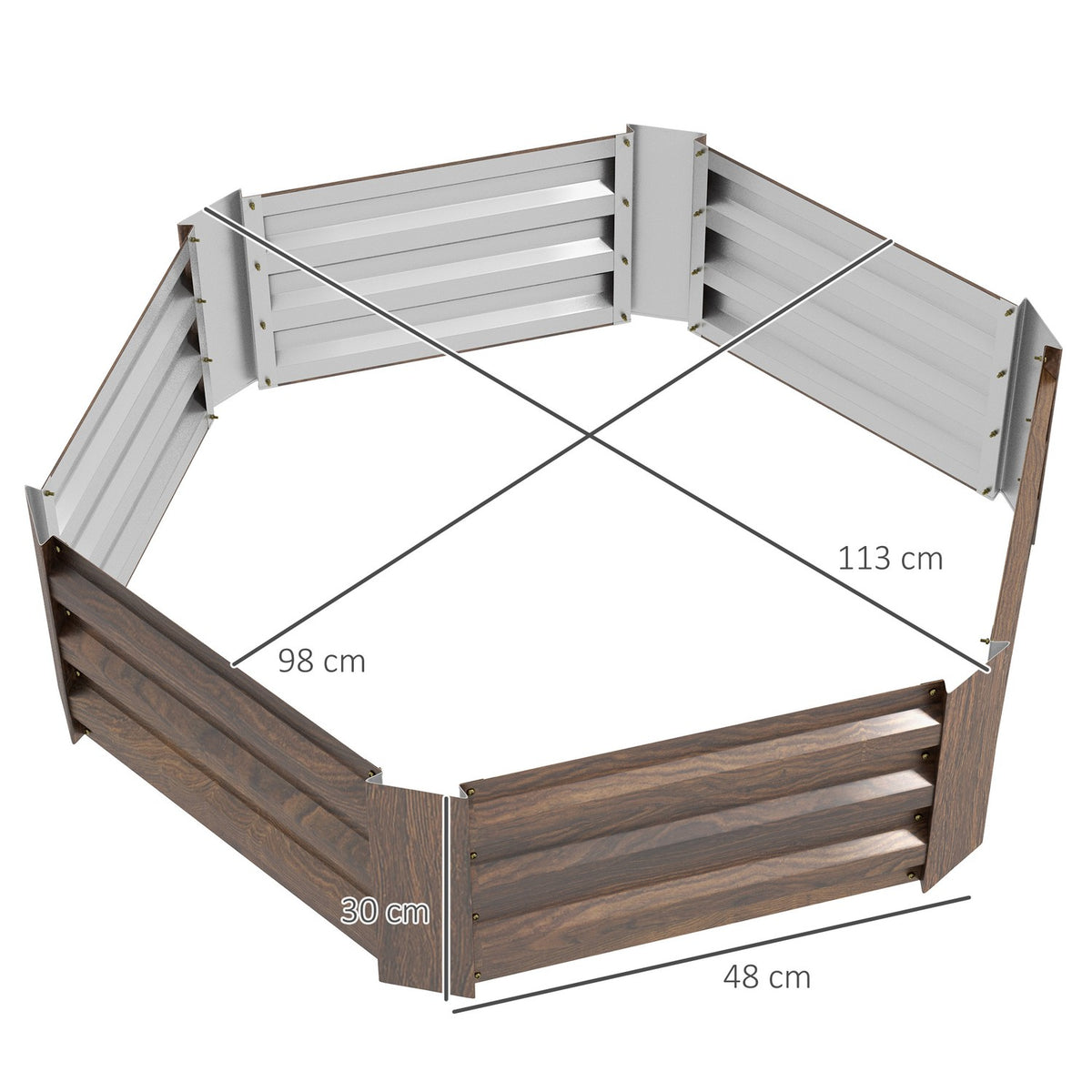 Steel Raised Bed Hexagonal Open Bottom Flower Box Wood Effect Planter Vegetable Bed For Balcony Garden Dark Brown