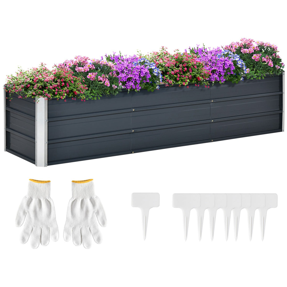 Steel Raised Bed Xxl Garden Bed Planter Box With Gloves, Dark Gray, 183X47X40Cm