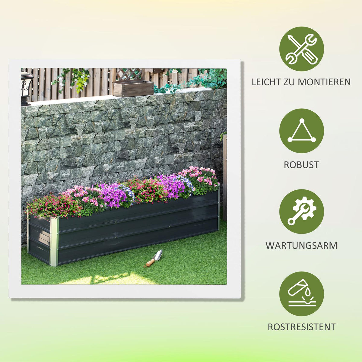 Steel Raised Bed Xxl Garden Bed Planter Box With Gloves, Dark Gray, 183X47X40Cm