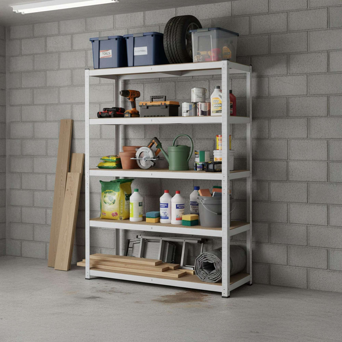Steel Shelving Unit, Heavy-Duty, 5 Adjustable Tiers