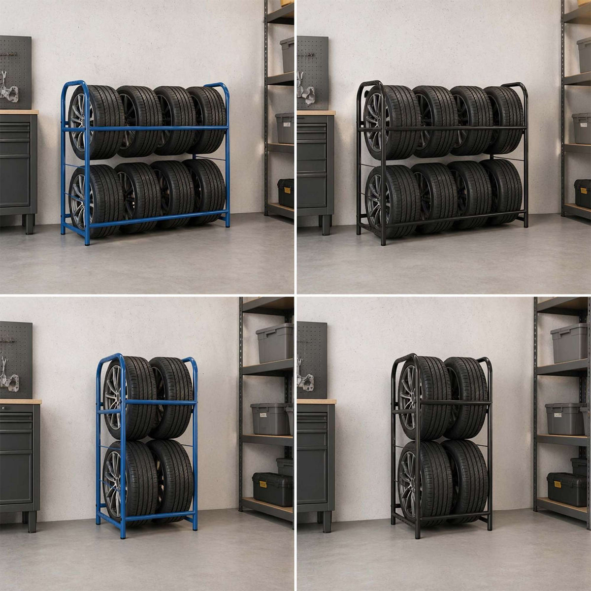Steel Tire Rack – Floor-Protecting Feet, Garage Storage
