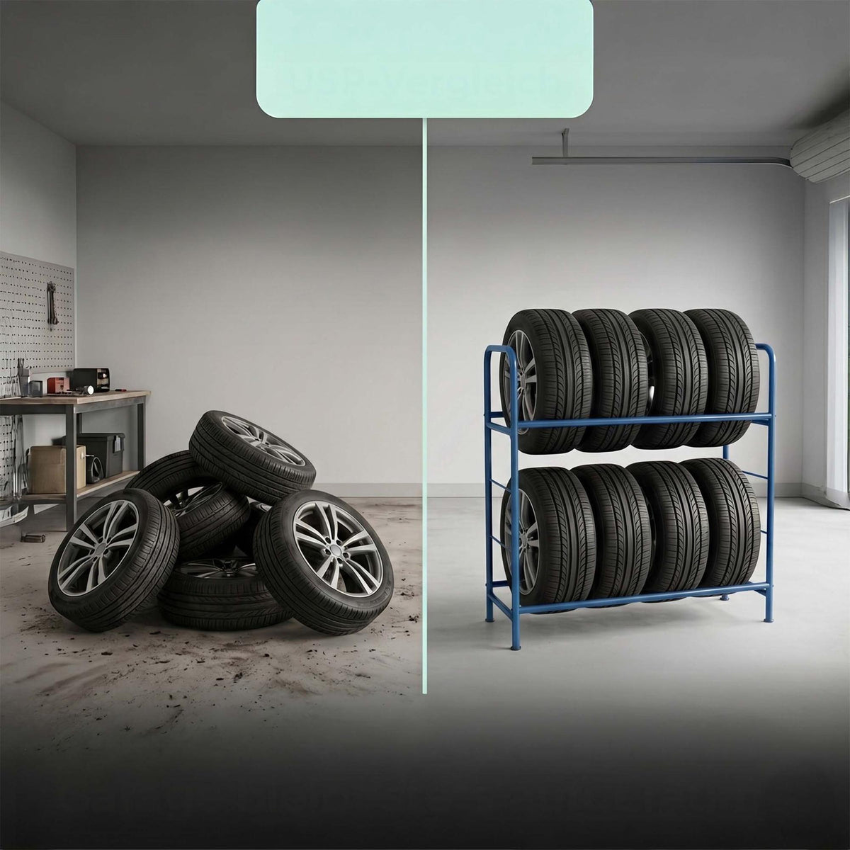 Steel Tire Rack – Floor-Protecting Feet, Garage Storage