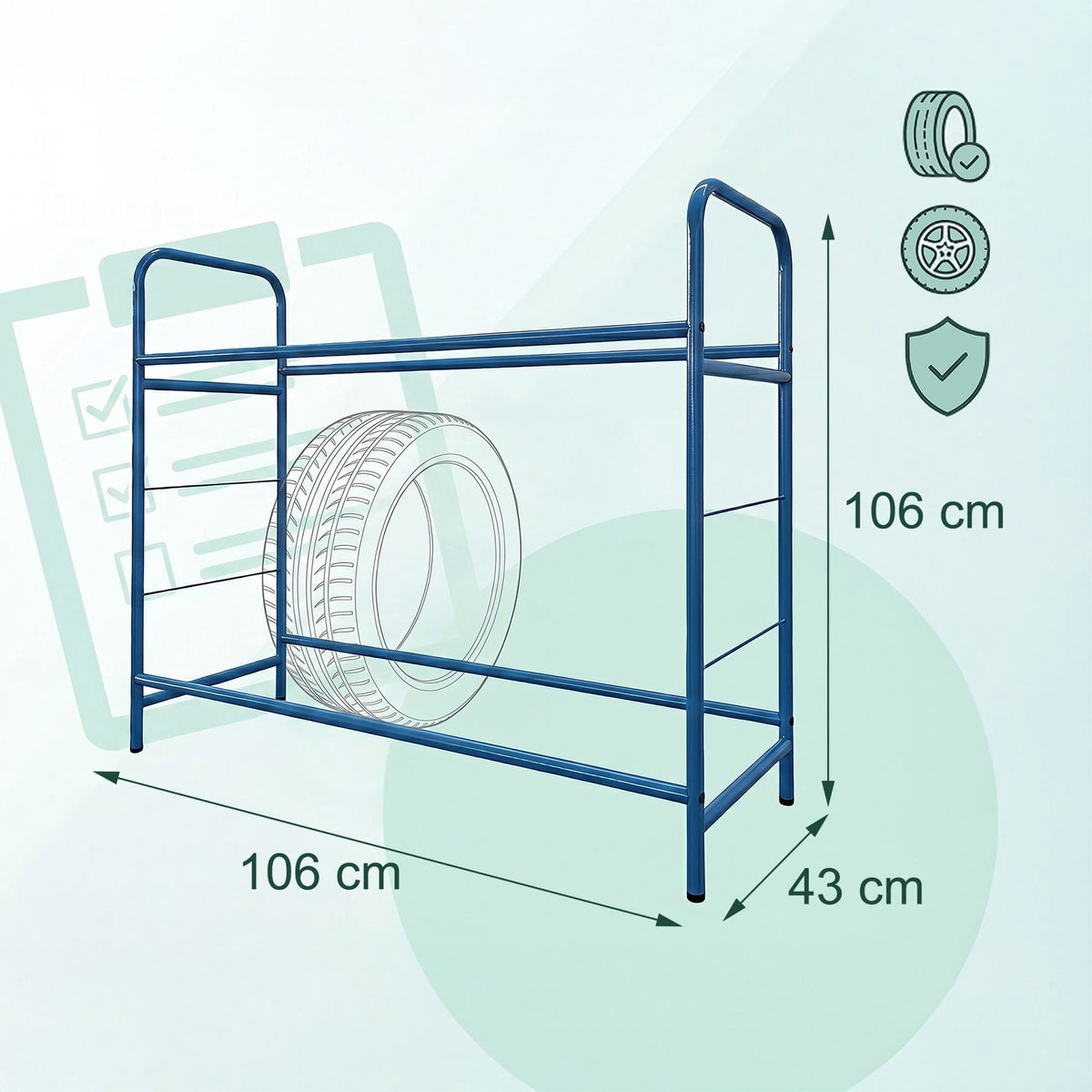 Steel Tire Rack – Floor-Protecting Feet, Garage Storage