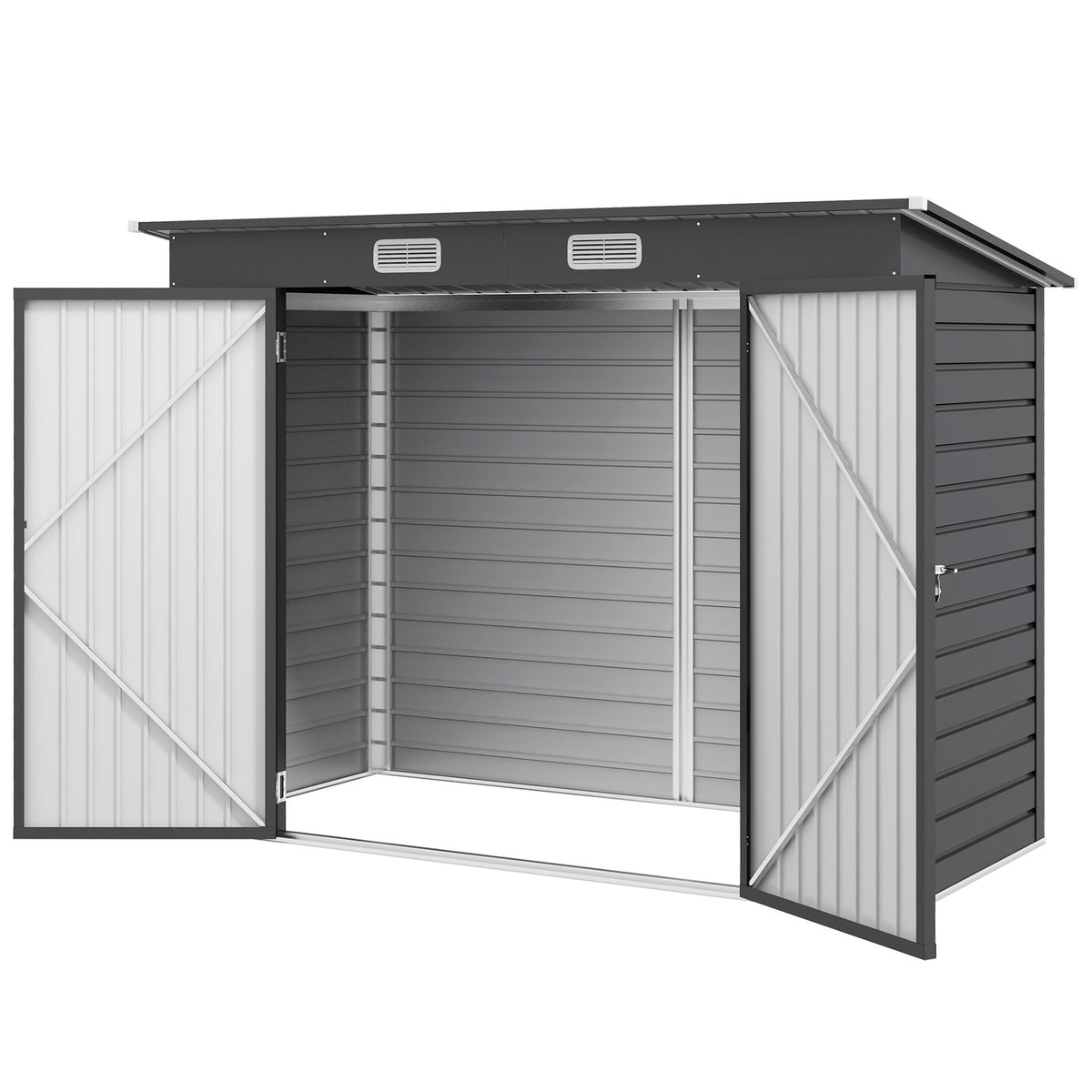 Steel Tool Shed, 2.7 m² Tool Shed with Double Door, Garden Shed with Lock, Garden Cabinet with UV Protection, 249 x 121 x 183 cm, Gray
