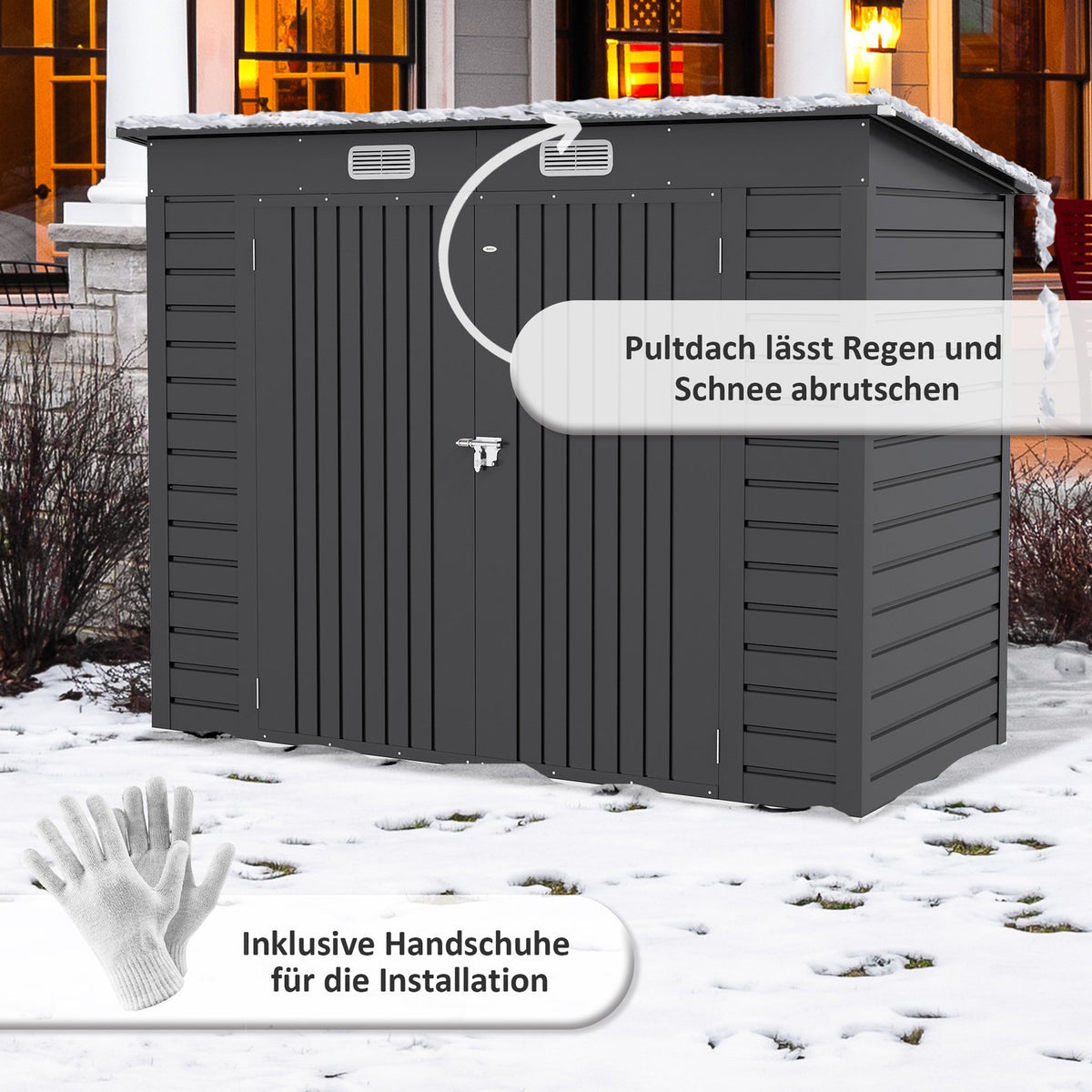 Steel Tool Shed, 2.7 m² Tool Shed with Double Door, Garden Shed with Lock, Garden Cabinet with UV Protection, 249 x 121 x 183 cm, Gray