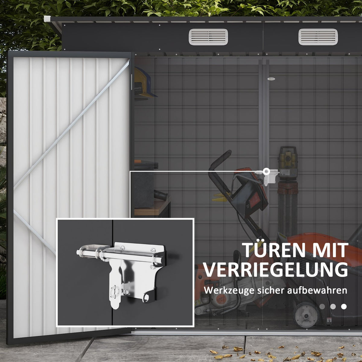 Steel Tool Shed, 2.7 m² Tool Shed with Double Door, Garden Shed with Lock, Garden Cabinet with UV Protection, 249 x 121 x 183 cm, Gray
