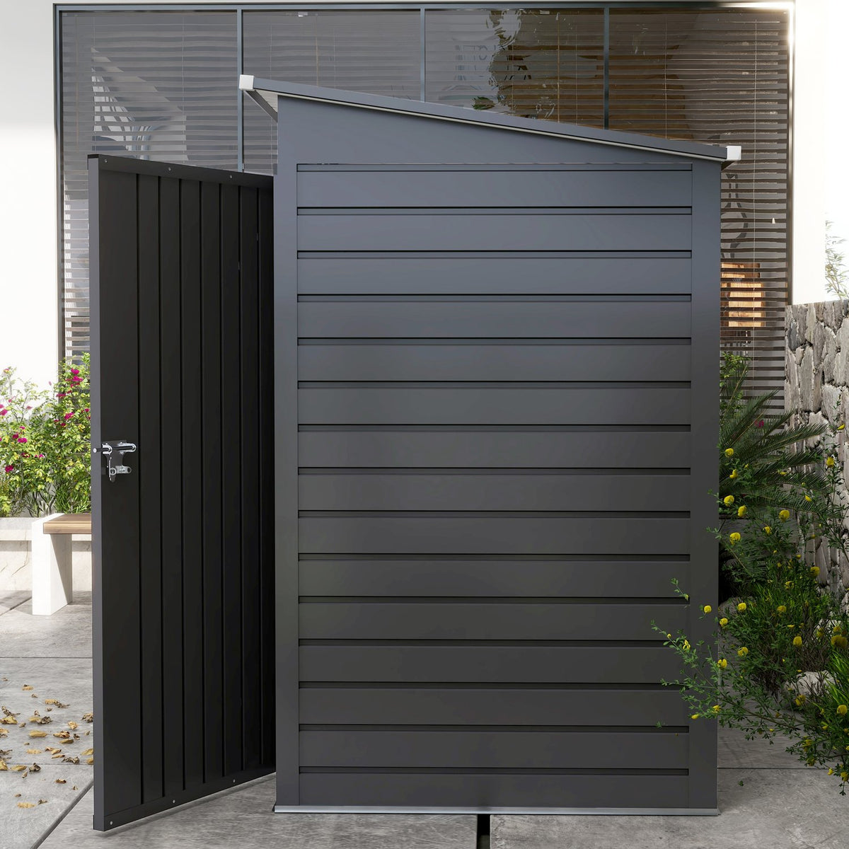 Steel Tool Shed, 2.7 m² Tool Shed with Double Door, Garden Shed with Lock, Garden Cabinet with UV Protection, 249 x 121 x 183 cm, Gray