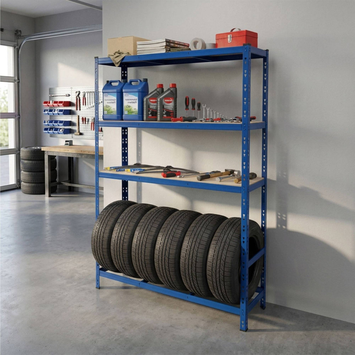 Steel Tyre Rack, 3 Shelves, Adjustable Shelf Spacing
