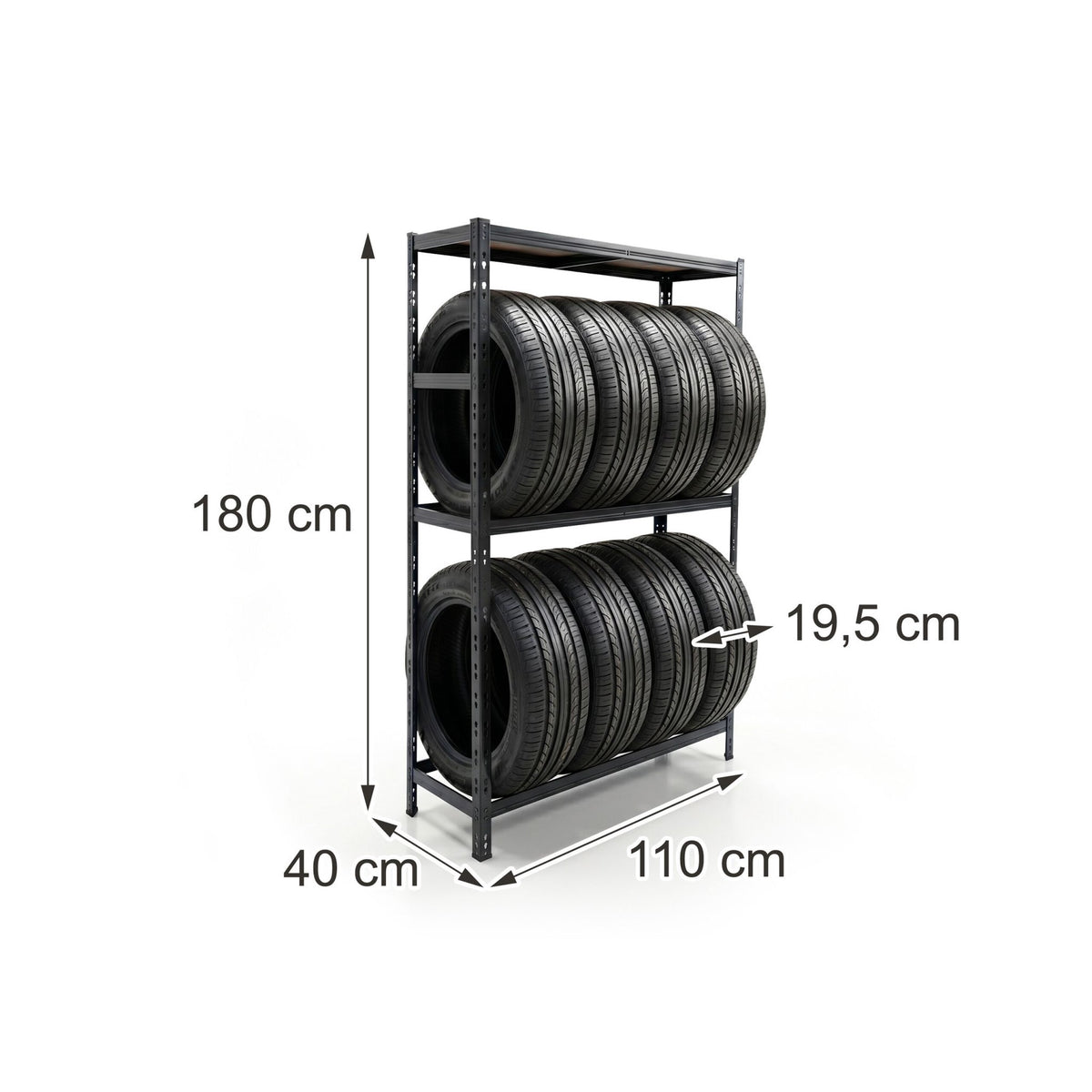 Steel Tyre Rack – Adjustable Shelves, Space-Saving Storage