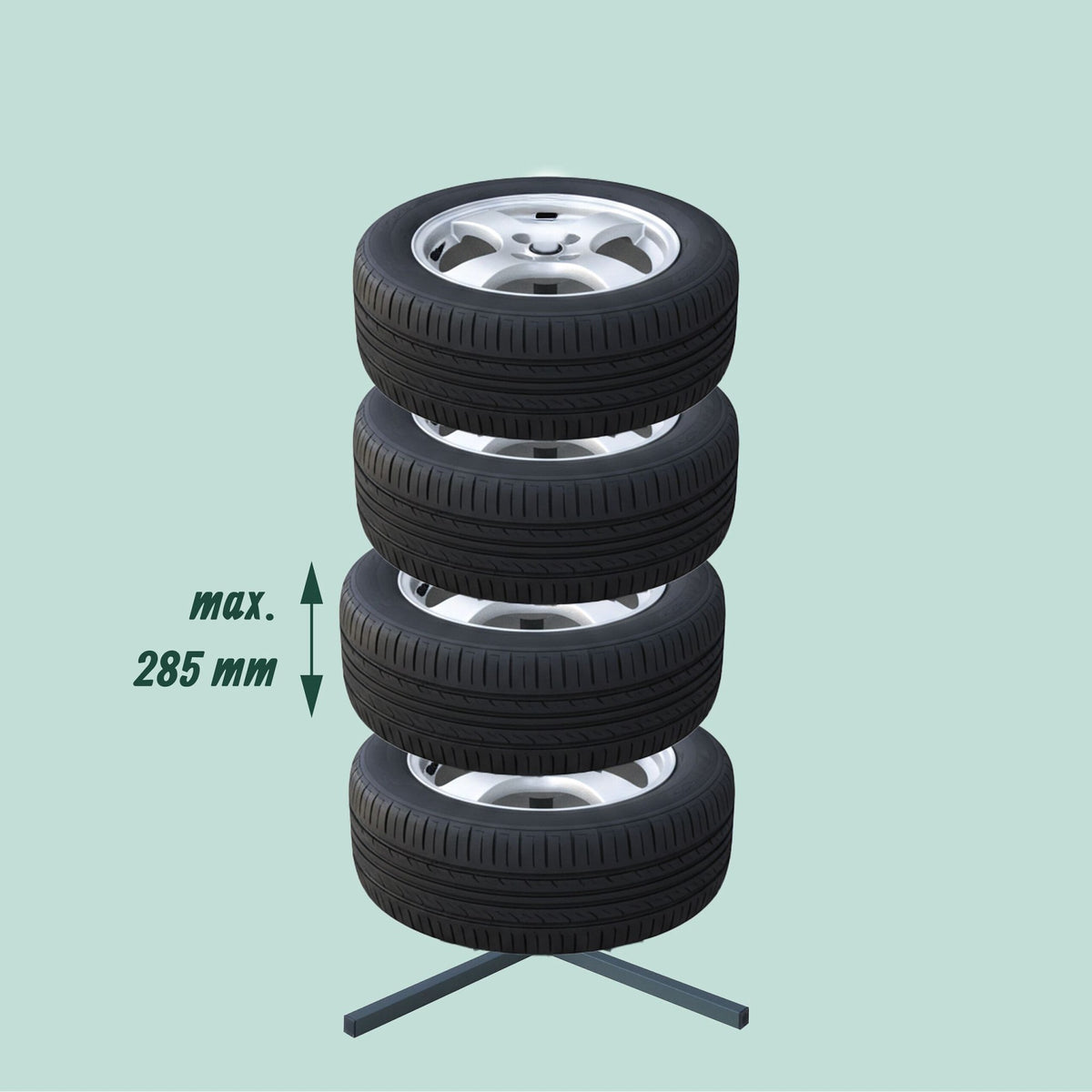 Steel Tyre Rack for 4 Tyres, 285mm Width, 120kg Load