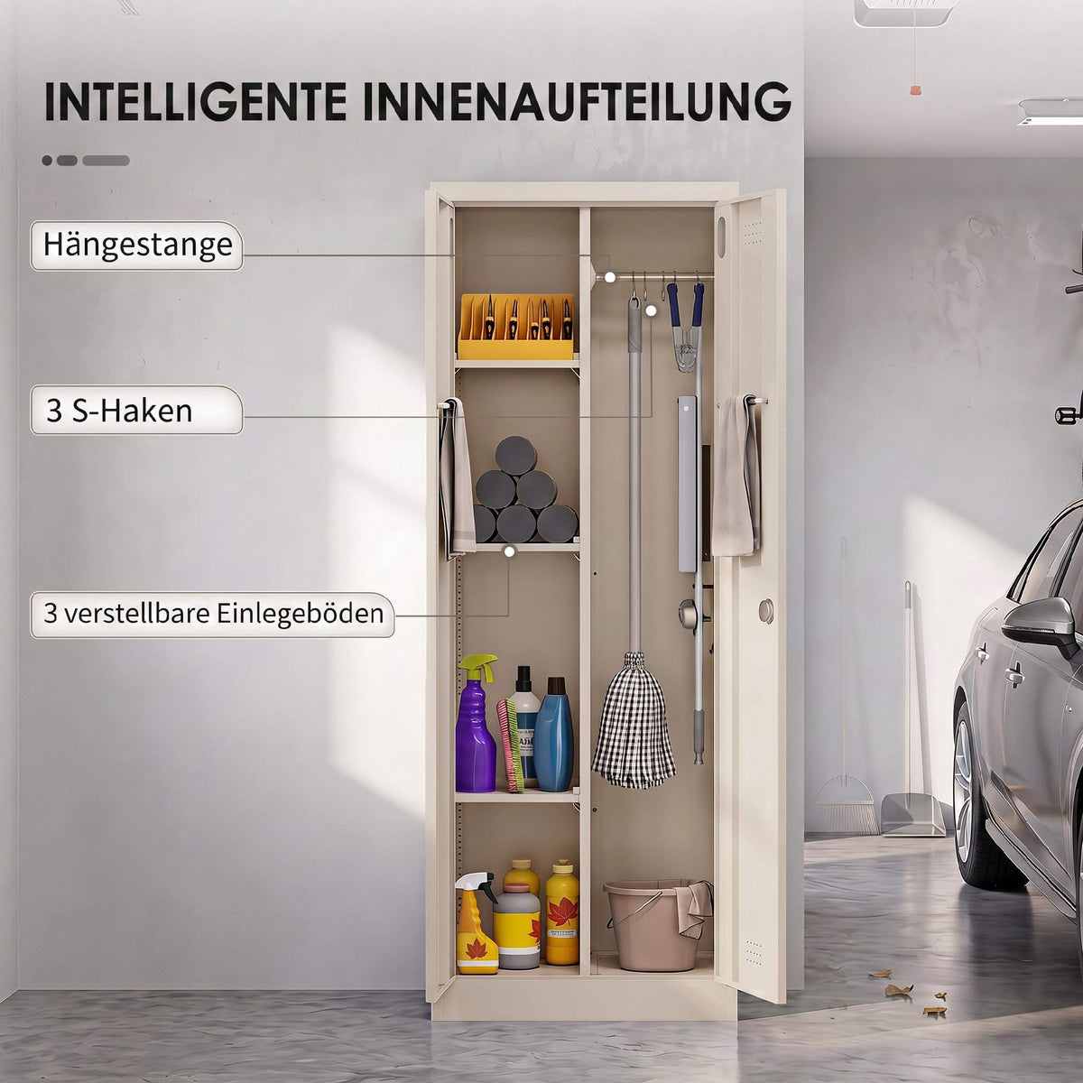 Steel Utility Cabinet with Adjustable Shelves, 60x40x165 cm