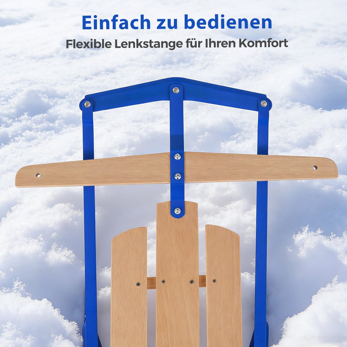 Steel & Wood Sled with Steering Bar – Blue, 150kg Capacity