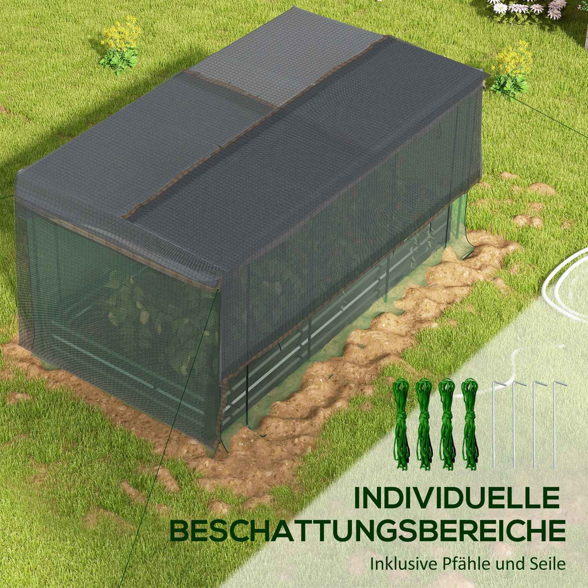 Steel raised bed with bird protection net, dark gray garden bed for balcony & terrace, 230x110x110cm, ideal sun protection