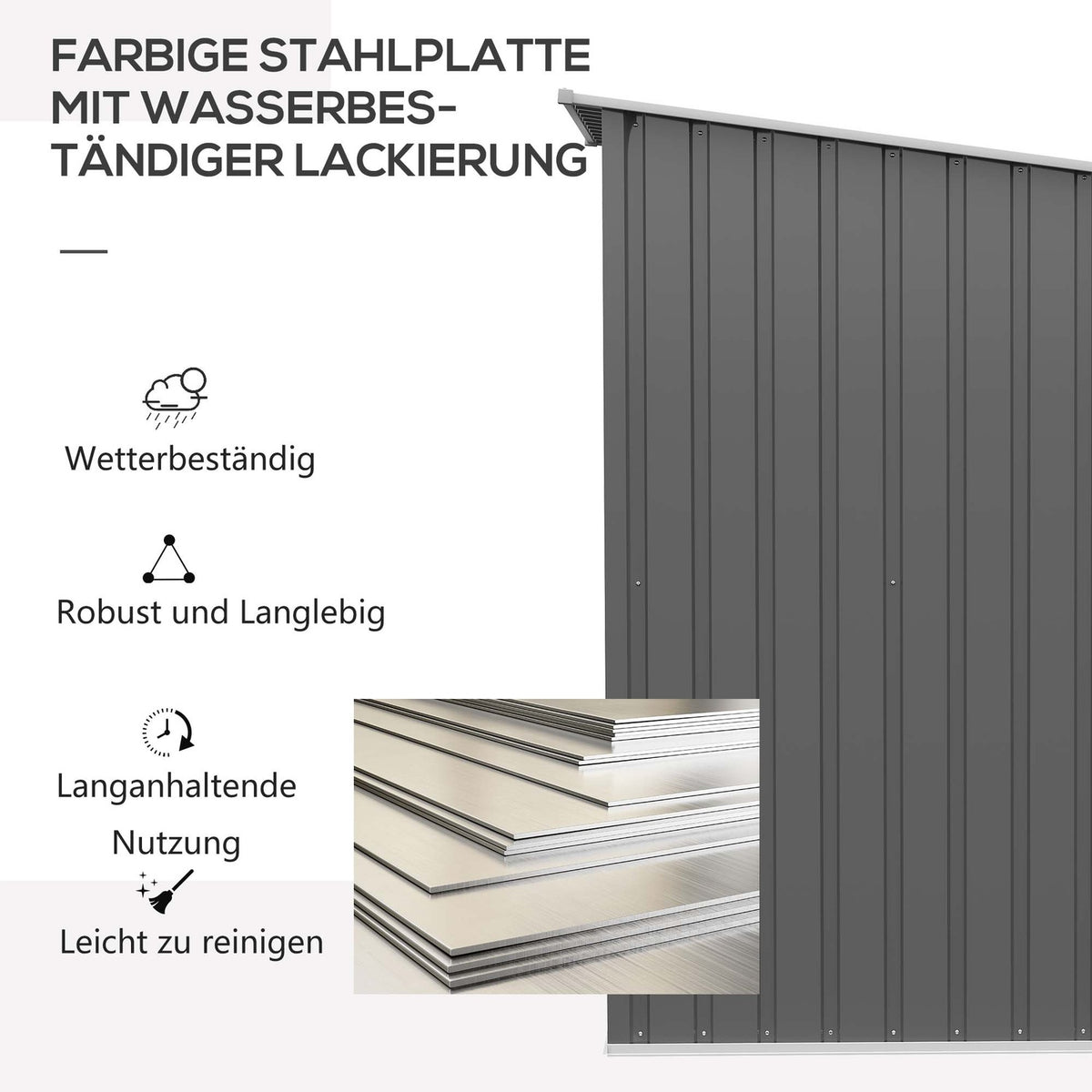 Steel tool shed 0.92 m² lockable garden cabinet with pent roof, 100x103x160cm, gray