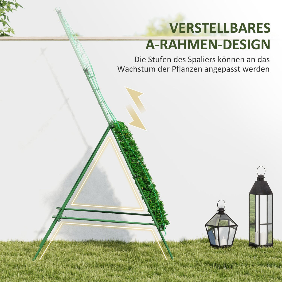 Steel trellis for plugging in, rust-proof trellis in A-shape for climbing plants, trellis, 101 x 133 x 227 cm, garden trellis, plant trellis for vegetables, flowers, climbing plants, green