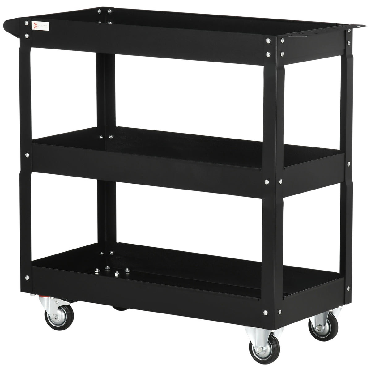 Steel workshop trolley with 3 shelves on wheels with handle - max. load 150 kg - 83 x 35.3 x 76 cm Black