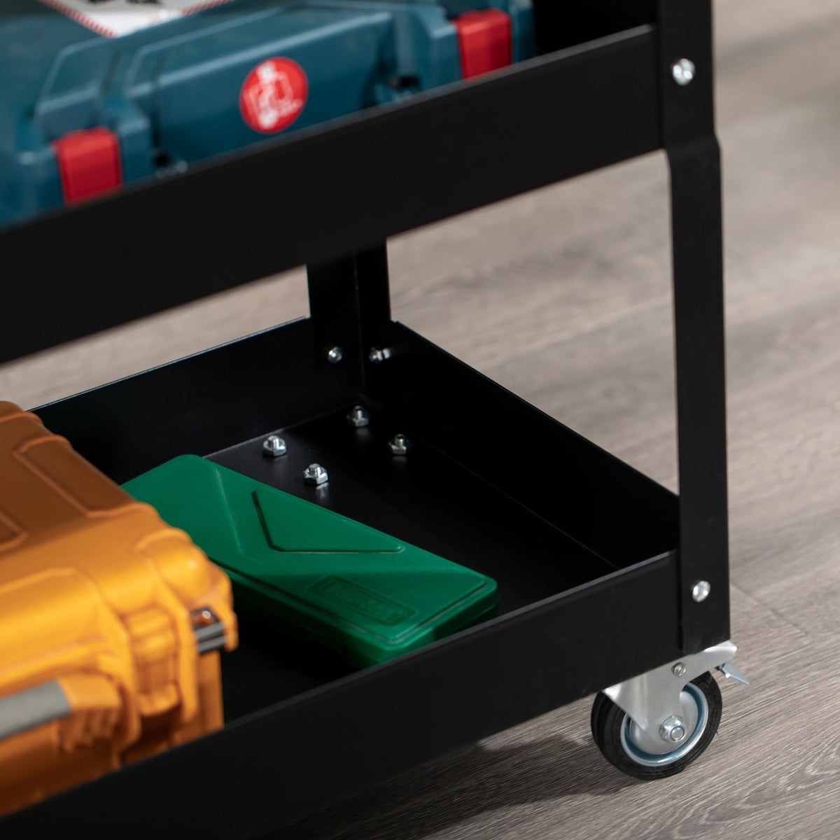 Steel workshop trolley with 3 shelves on wheels with handle - max. load 150 kg - 83 x 35.3 x 76 cm Black