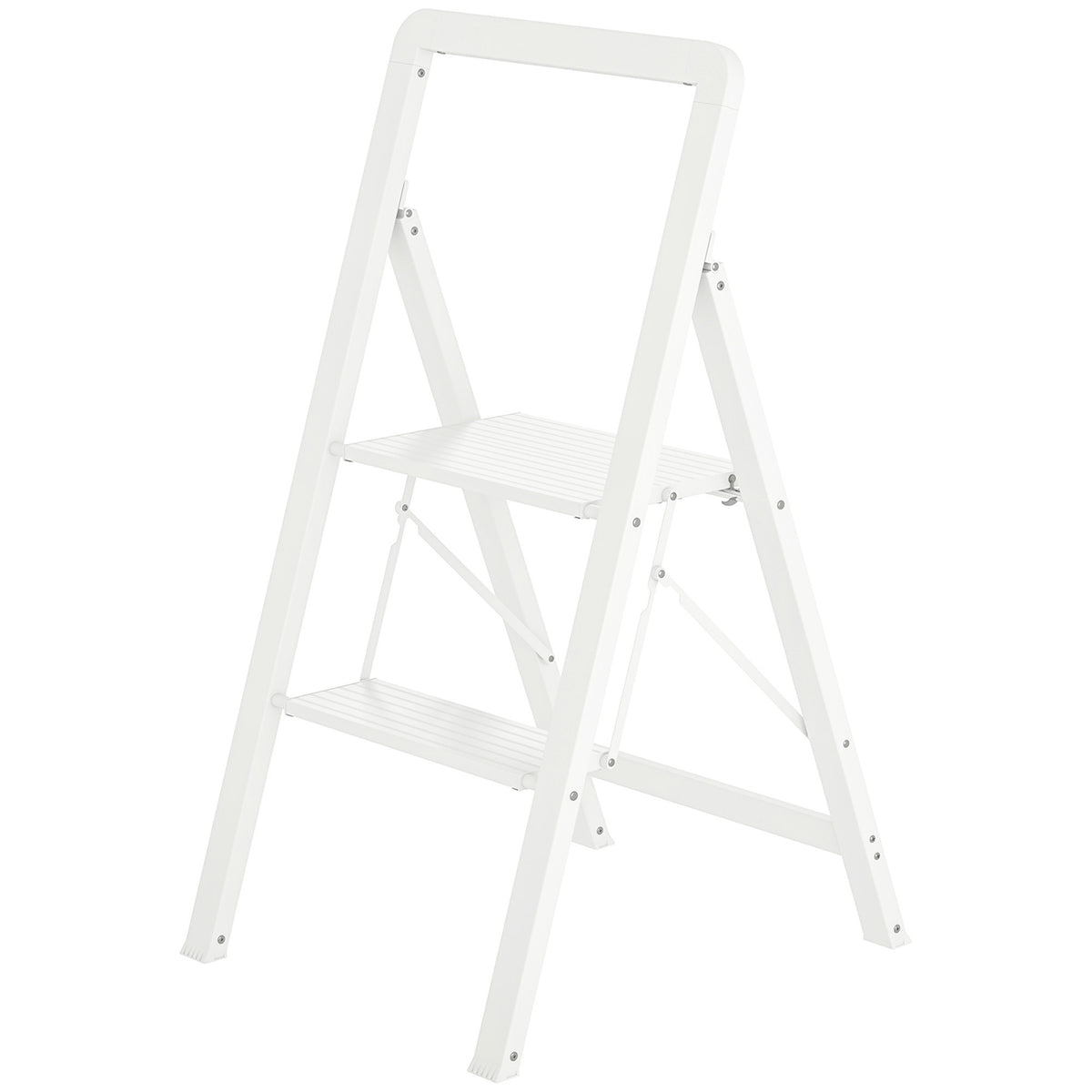 Step ladder with 3 steps, anti-slip folding step with handle, loads up to 150 kg, lightweight aluminum ladder, 41.5 x 49.7 x 82.6 cm, white
