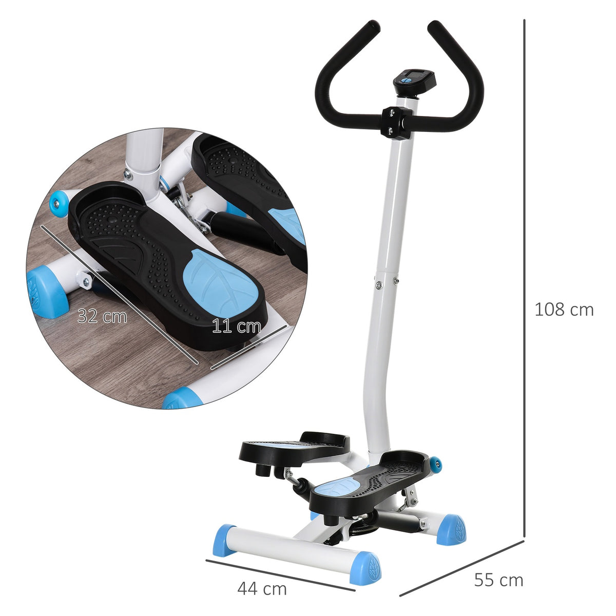 Stepper Fitness Swing Stepper with LCD screen and handle Home trainer for home up to 100 kg Steel ABS Blue 55 x 44 x 108 cm