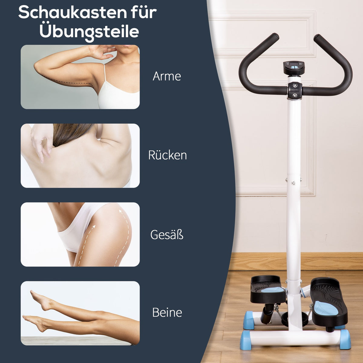 Stepper Fitness Swing Stepper with LCD screen and handle Home trainer for home up to 100 kg Steel ABS Blue 55 x 44 x 108 cm