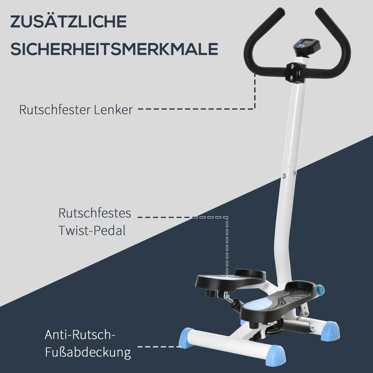 Stepper Fitness Swing Stepper with LCD screen and handle Home trainer for home up to 100 kg Steel ABS Blue 55 x 44 x 108 cm