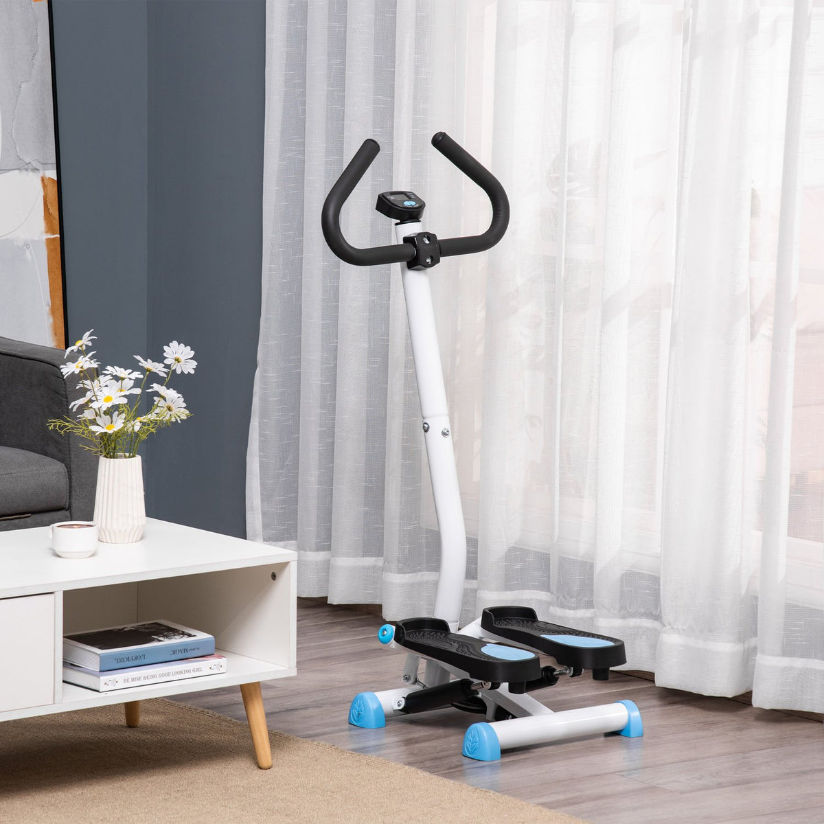 Stepper Fitness Swing Stepper with LCD screen and handle Home trainer for home up to 100 kg Steel ABS Blue 55 x 44 x 108 cm