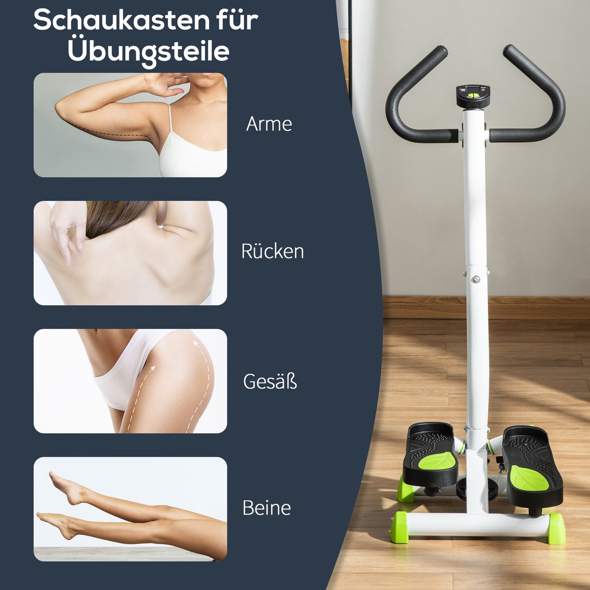 Stepper Fitness Swing Stepper with LCD screen and handle Home trainer for home up to 100 kg Steel ABS Green 55 x 44 x 108 cm