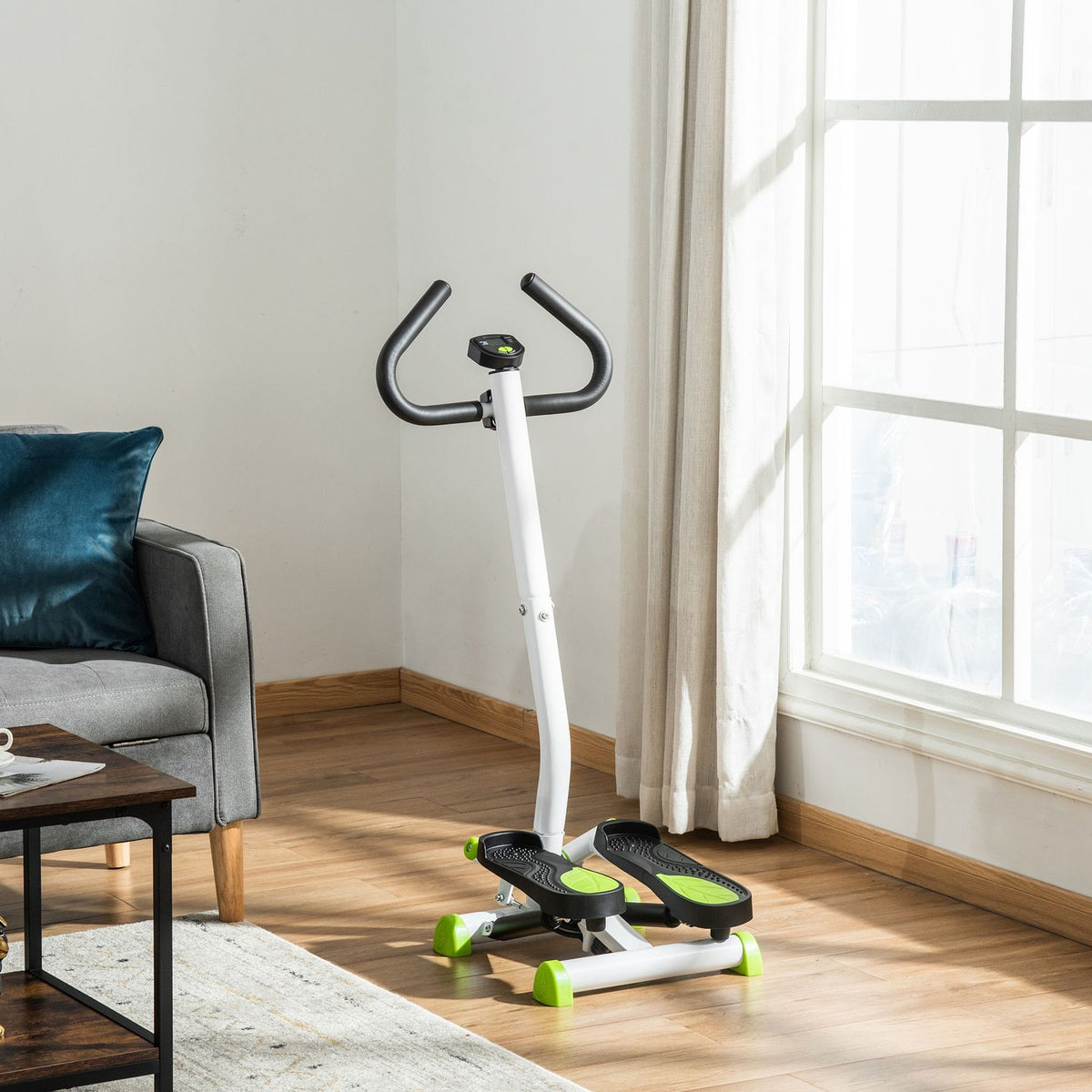 Stepper Fitness Swing Stepper with LCD screen and handle Home trainer for home up to 100 kg Steel ABS Green 55 x 44 x 108 cm