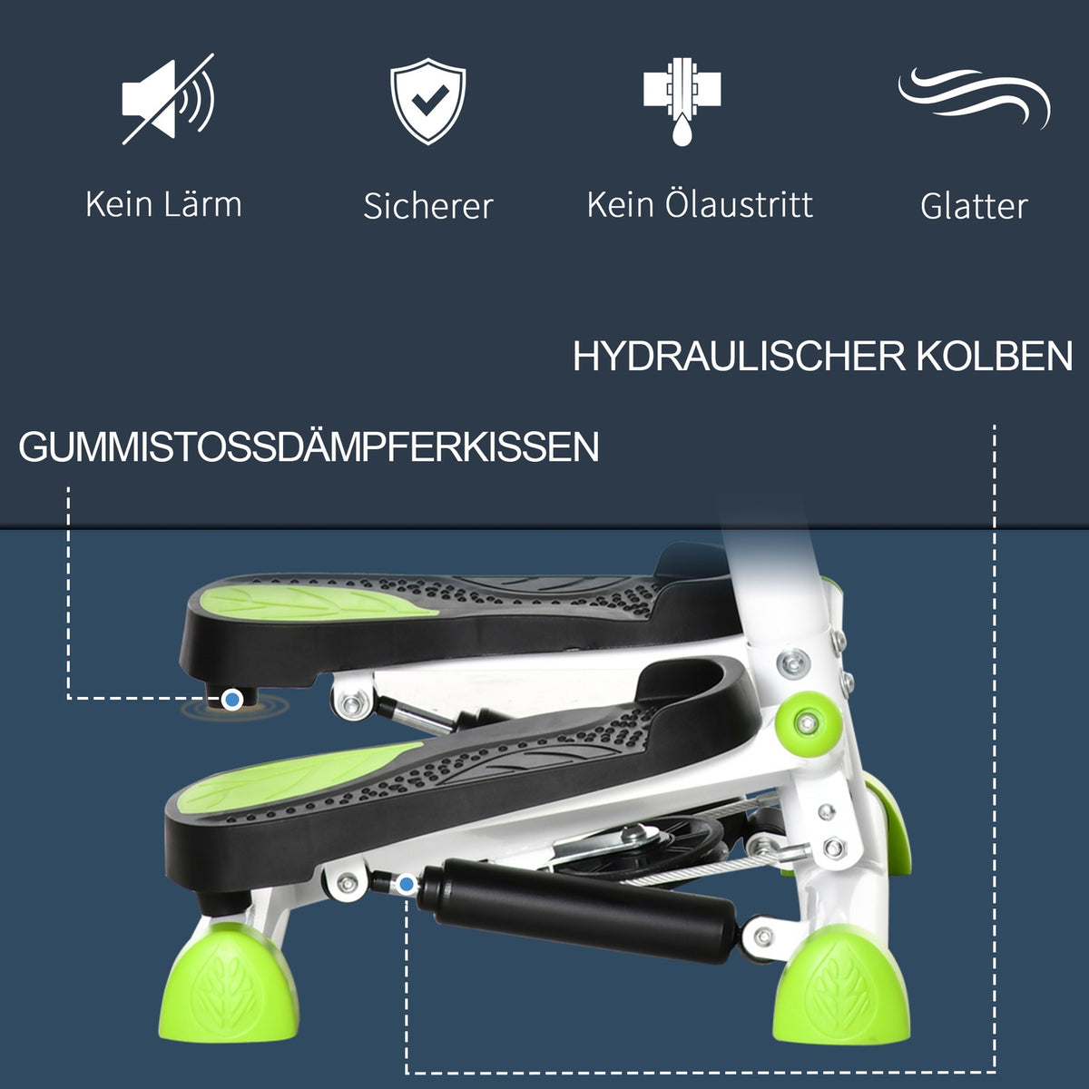Stepper Fitness Swing Stepper with LCD screen and handle Home trainer for home up to 100 kg Steel ABS Green 55 x 44 x 108 cm