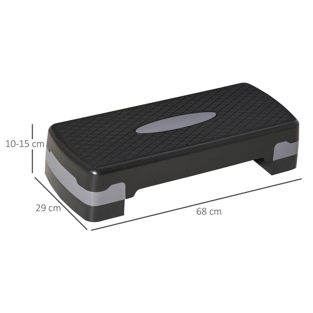 Stepping Board Aerobic Fitness 2-Level Height Adjustable (10/15 Cm), Exercise Bike Stepper, Black+Grey, 68X29X15Cm