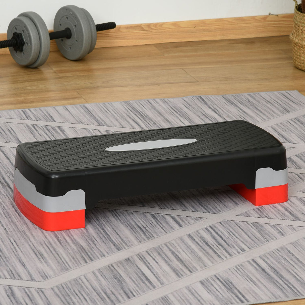 Stepping Board Aerobic Fitness 2-Level Height Adjustable (10/20 Cm), Exercise Bike Stepper, Black+Grey+Red, 68X28X15Cm