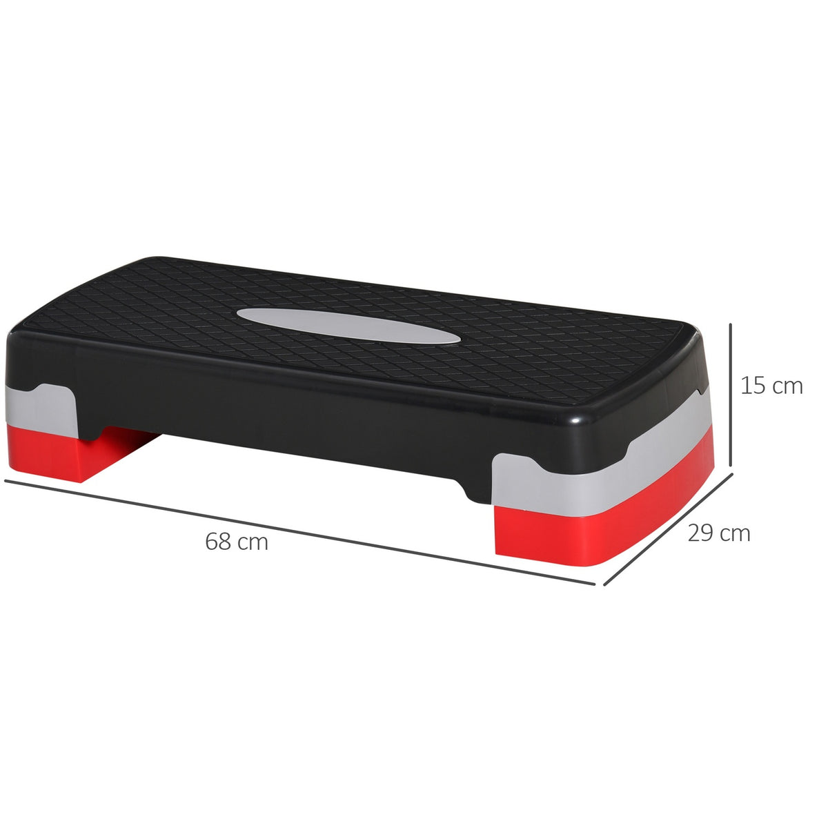 Stepping Board Aerobic Fitness 2-Level Height Adjustable (10/20 Cm), Exercise Bike Stepper, Black+Grey+Red, 68X28X15Cm