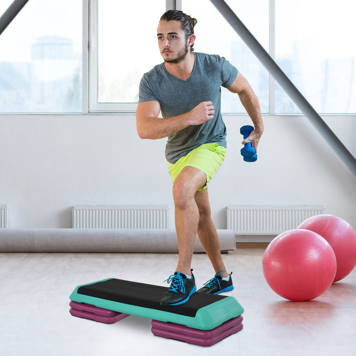 Stepping Board Aerobic Fitness Exercise Bike Stepper Height Adjustable 10Cm/15Cm/20Cm Pvc Pp Black+Green+Purple 110 X 40 X 20 Cm