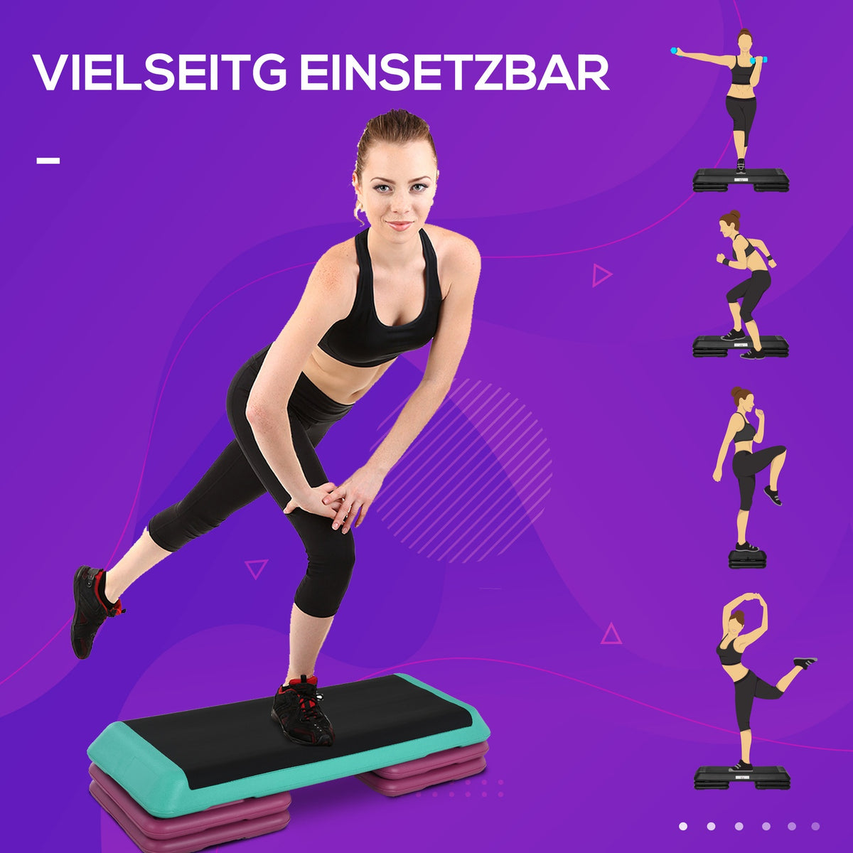 Stepping Board Aerobic Fitness Exercise Bike Stepper Height Adjustable 10Cm/15Cm/20Cm Pvc Pp Black+Green+Purple 110 X 40 X 20 Cm