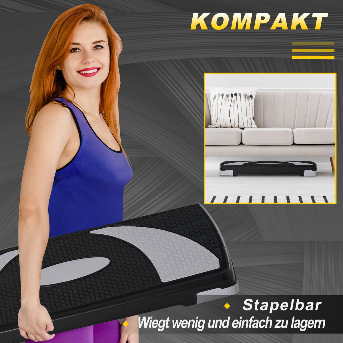Stepping Board Aerobic Stepper Height Adjustable With 3 Levels (10/15/20 Cm), Fitness Exercise Bike, Up To 150 Kg, 80X31X10-20 Cm