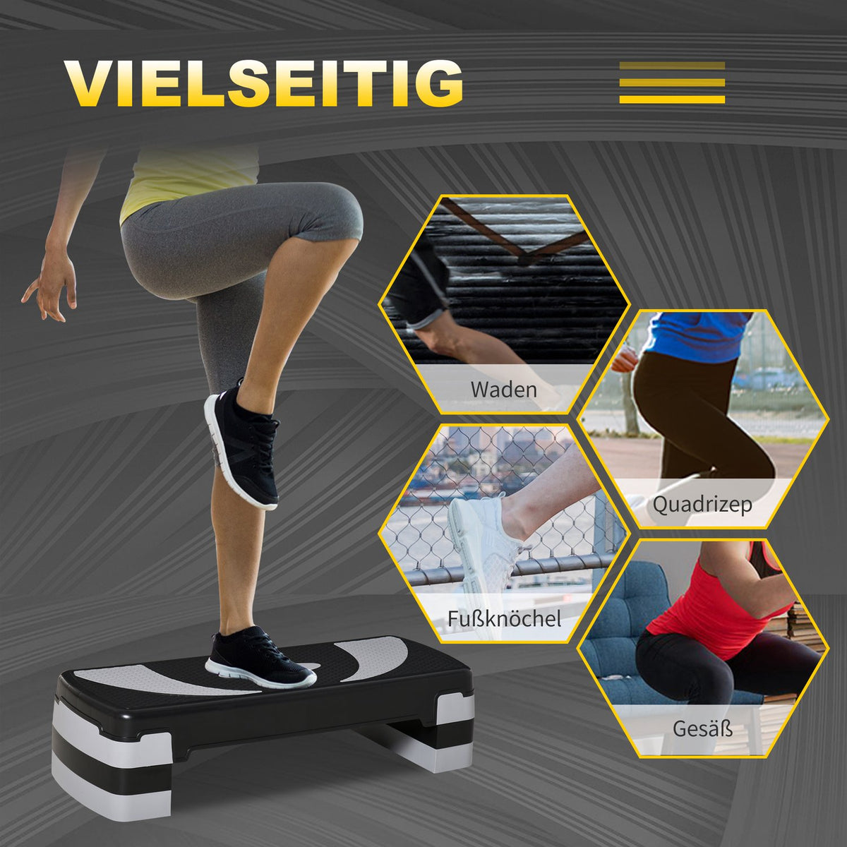 Stepping Board Aerobic Stepper Height Adjustable With 3 Levels (10/15/20 Cm), Fitness Exercise Bike, Up To 150 Kg, 80X31X10-20 Cm