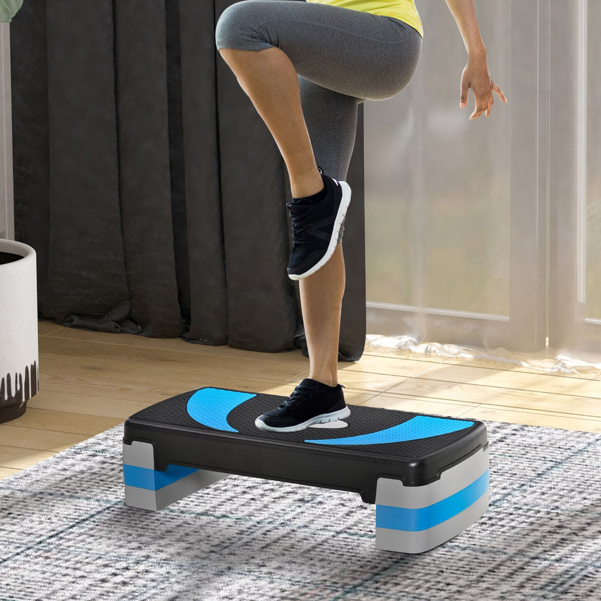 Stepping Board Aerobic Stepper Height Adjustable With 3 Levels (10/15/20Cm), Fitness Exercise Bike, Up To 150 Kg, Light Blue, 80X31X10-20 Cm