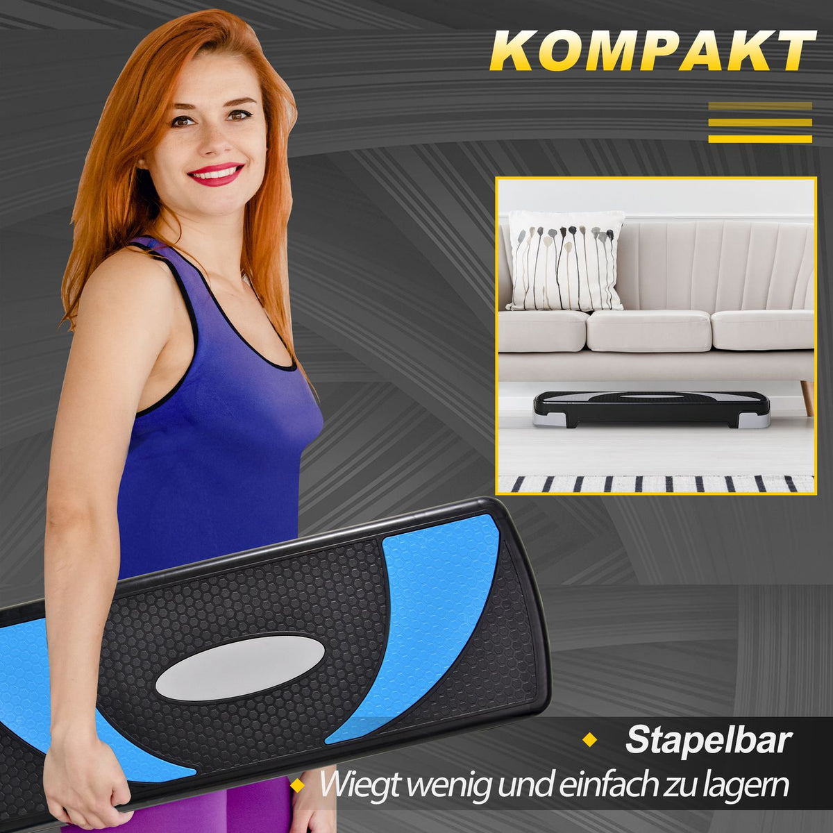 Stepping Board Aerobic Stepper Height Adjustable With 3 Levels (10/15/20Cm), Fitness Exercise Bike, Up To 150 Kg, Light Blue, 80X31X10-20 Cm