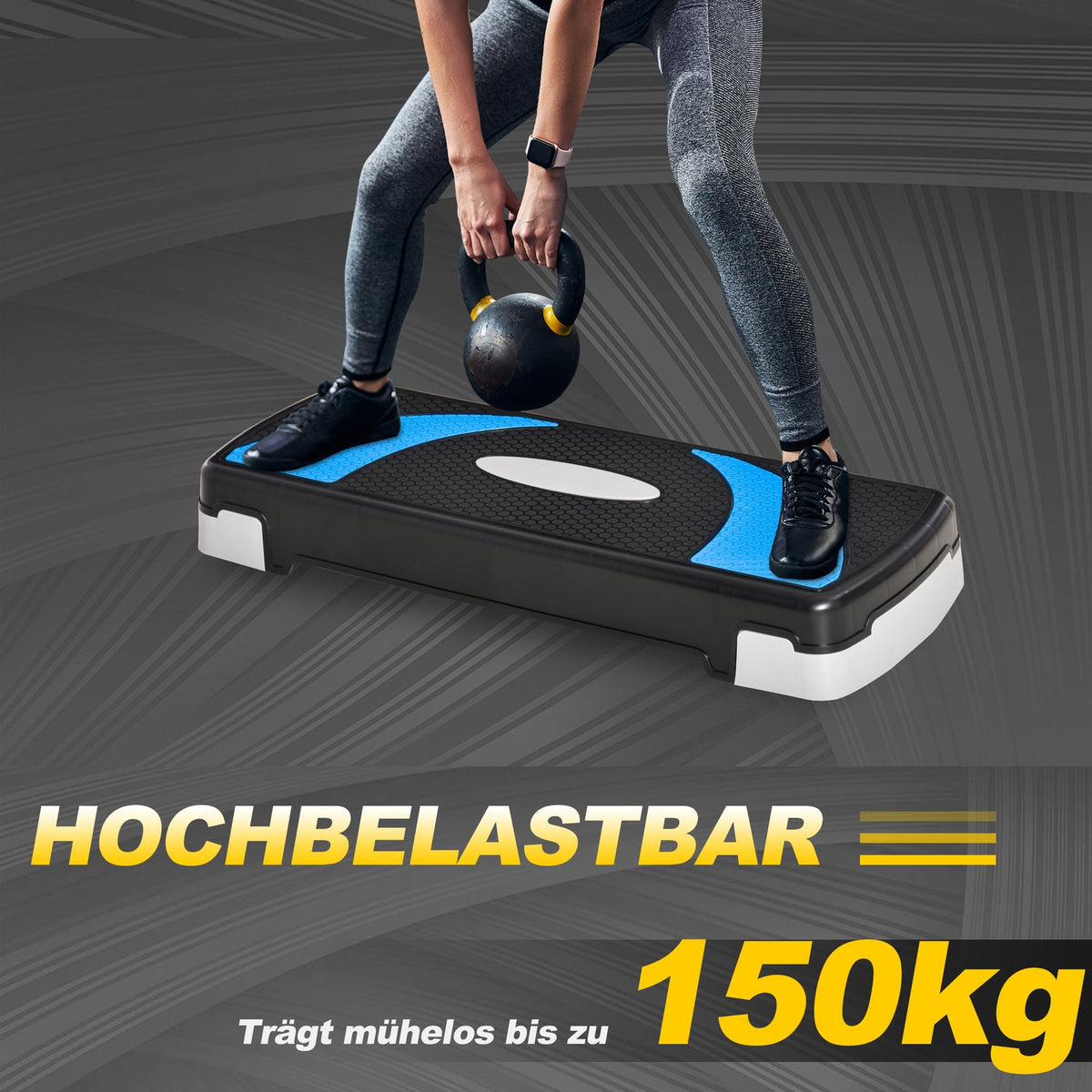 Stepping Board Aerobic Stepper Height Adjustable With 3 Levels (10/15/20Cm), Fitness Exercise Bike, Up To 150 Kg, Light Blue, 80X31X10-20 Cm