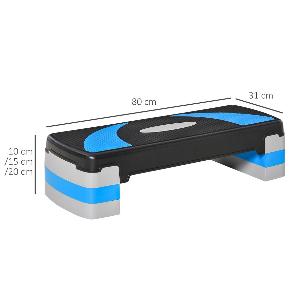 Stepping Board Aerobic Stepper Height Adjustable With 3 Levels (10/15/20Cm), Fitness Exercise Bike, Up To 150 Kg, Light Blue, 80X31X10-20 Cm
