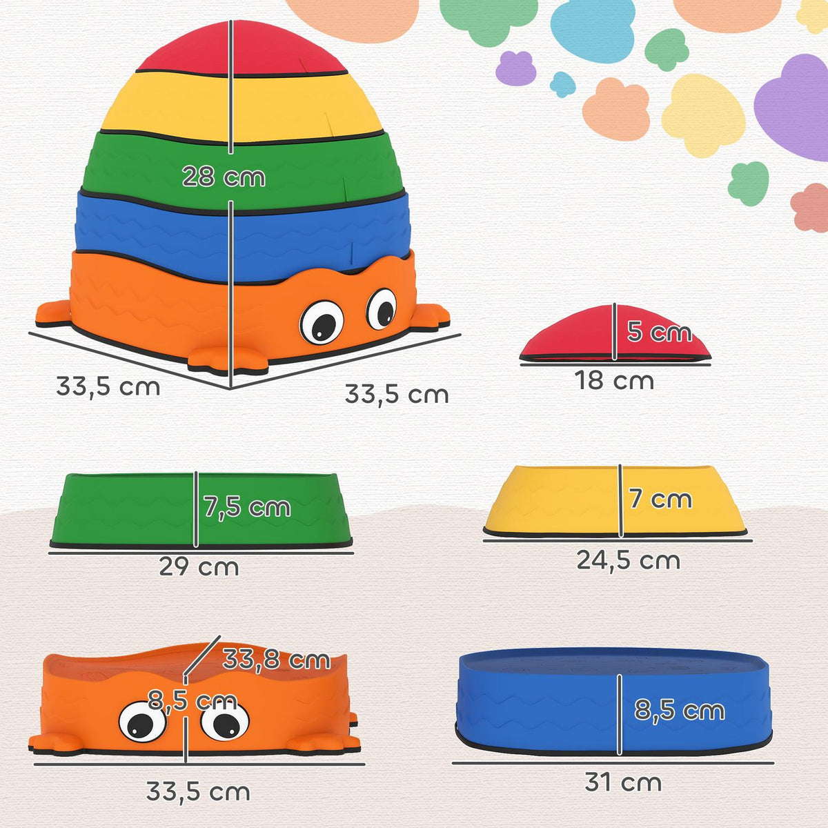 Stepping Stones Set, Stackable Frog Shape, Colorful Plastic