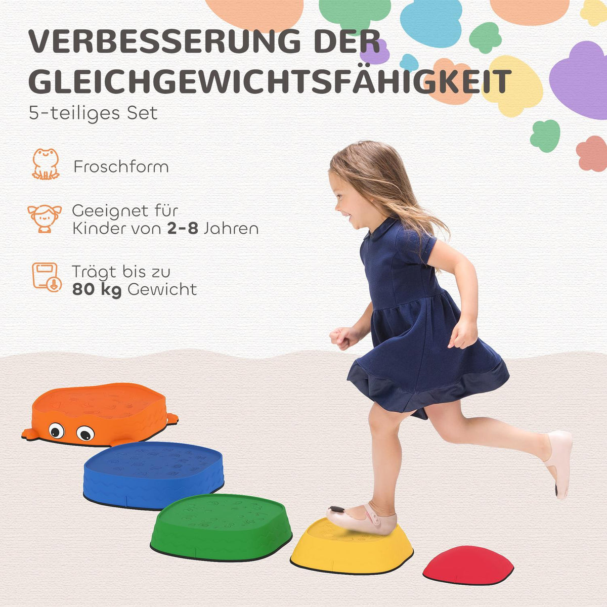 Stepping Stones Set, Stackable Frog Shape, Colorful Plastic