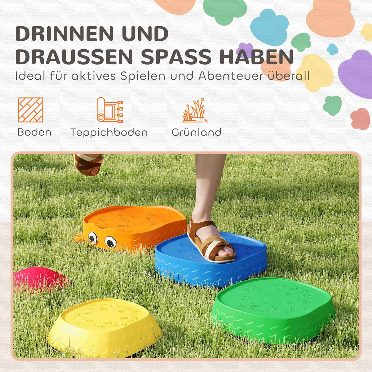 Stepping Stones Set, Stackable Frog Shape, Colorful Plastic