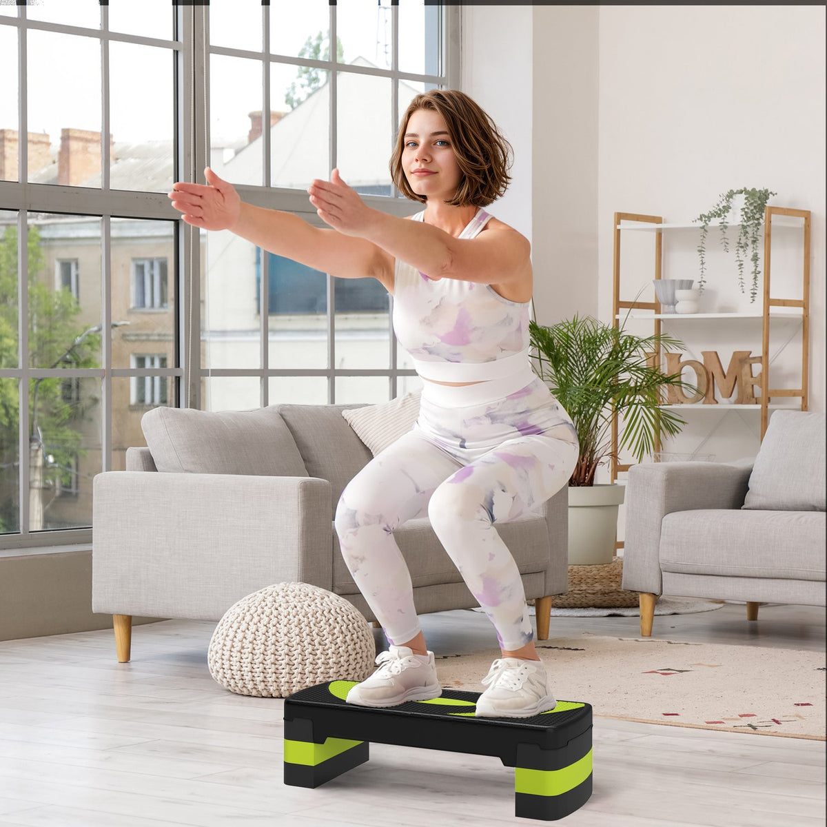 Stepping board aerobic stepper height adjustable with 3 levels (10/15/20 cm) fitness exercise bike for indoor outdoor load capacity up to 150 kg green