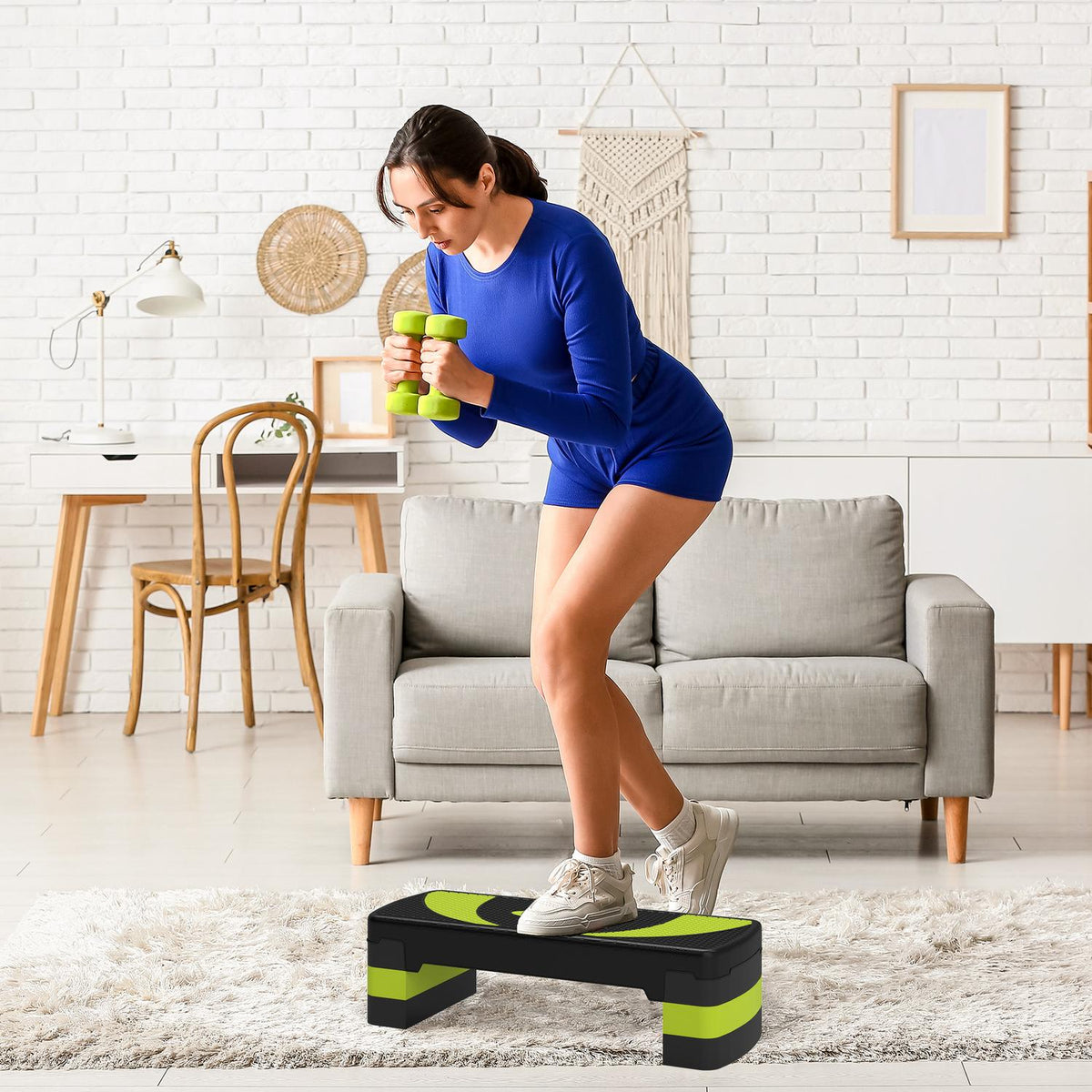 Stepping board aerobic stepper height adjustable with 3 levels (10/15/20 cm) fitness exercise bike for indoor outdoor load capacity up to 150 kg green