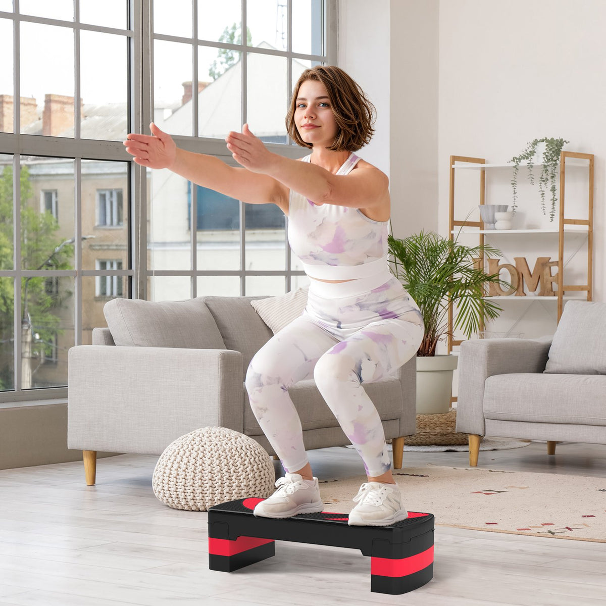 Stepping board aerobic stepper height adjustable with 3 levels (10/15/20 cm) fitness exercise bike for indoor outdoor load capacity up to 150 kg red