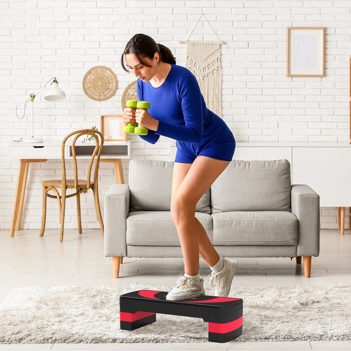 Stepping board aerobic stepper height adjustable with 3 levels (10/15/20 cm) fitness exercise bike for indoor outdoor load capacity up to 150 kg red